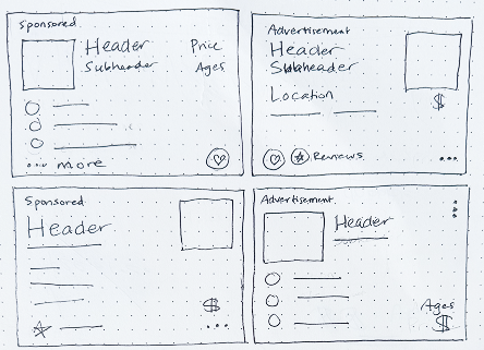 Low fidelity wireframe sketches